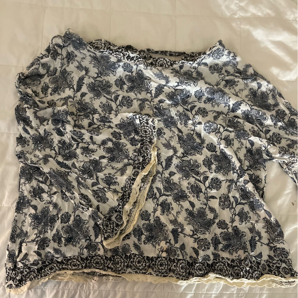 Listicle Blue and White Floral Blouse